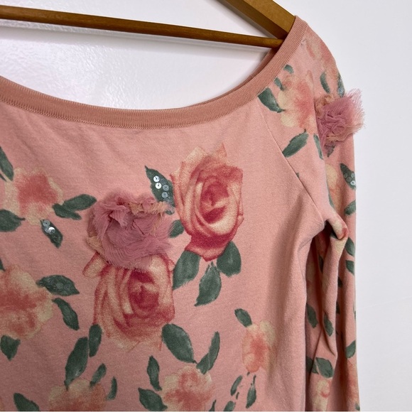 BLUMARINE Floral Pink Rose Appliqué Long Sleeve Top - Picture 5 of 7